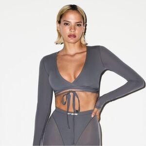 SKIMS x Nike Gray/Lead Long Sleeve Wrap Top